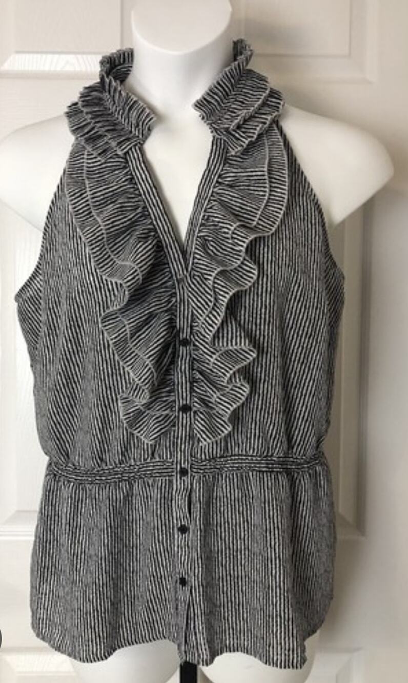 The Limited Black White Striped Ruffle Parisian Halter Sleeveless Blouse Size L
